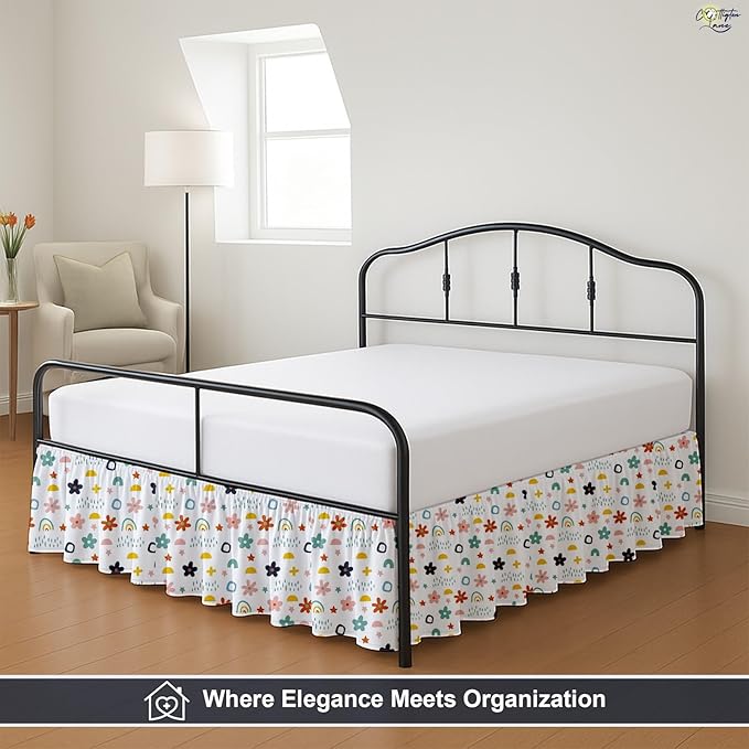 Cottington Lane Ruffled Bed Skirt King Size with Split Corner, Brushed Microfiber Hotel Quality Dust Ruffle, 15 Inch Drop Gathered Bedskirt, Soft, Stylish, Shrink & Fade Resistant, Rainbow Splash
