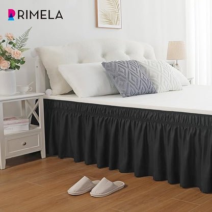 RIMELA Bed Skirt Full Size Black Bed Skirt 25 Inch Drop, Wrap Around Elastic Adjustable Bedskirt, Dust Ruffle for Bed Frame & Box Spring Soft Durable Fabric Machine Washable Easy to Install