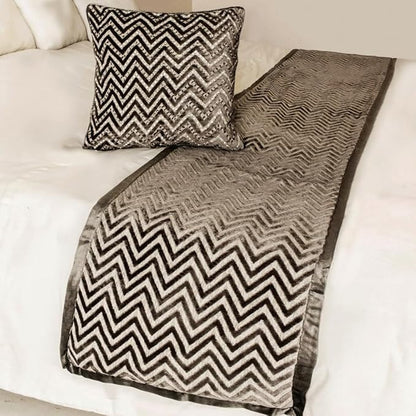 The HomeCentric King Queen Twin Grey Decorative CA King 86"x18" Bed Runner with 2 Pillow Cover, Crystals Bed Scarf on Velvet Fabric - Grey Crystal Chevy