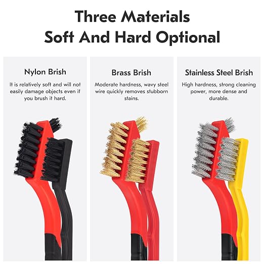 Small Wire Brush Set 6Pcs, Stainless Steel/Brass/Nylon/Bristle Mini Wire Brushes - Image 3