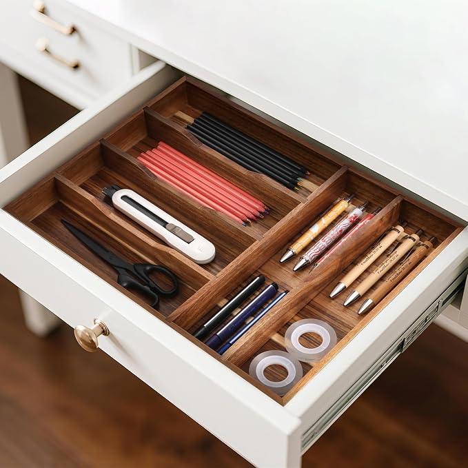 Acacia Wood Silverware Drawer Organizer, 12 Inch Adjustable Cutlery Tray - Image 6