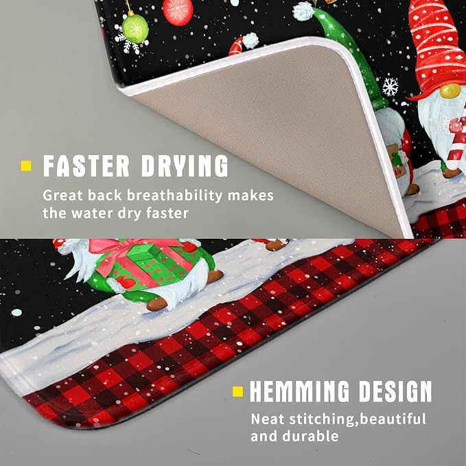 Merry Christmas Dish Drying Mat Black Gnomes Dish Drainer Mats 16x18 Inch - Image 3
