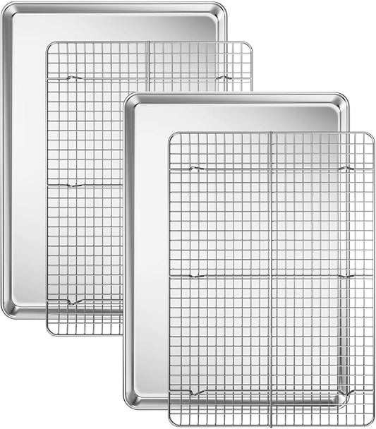 Baking Sheet with Cooling Rack Set, Deedro Stainless Steel Cookie Half Sheets by Deedro