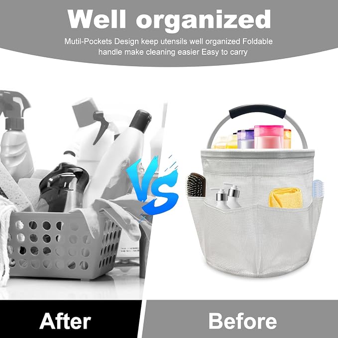 17L Cleaning Caddy with Handle, Foldable Cleaning Supply Caddy with 6 Pockets - Image 3