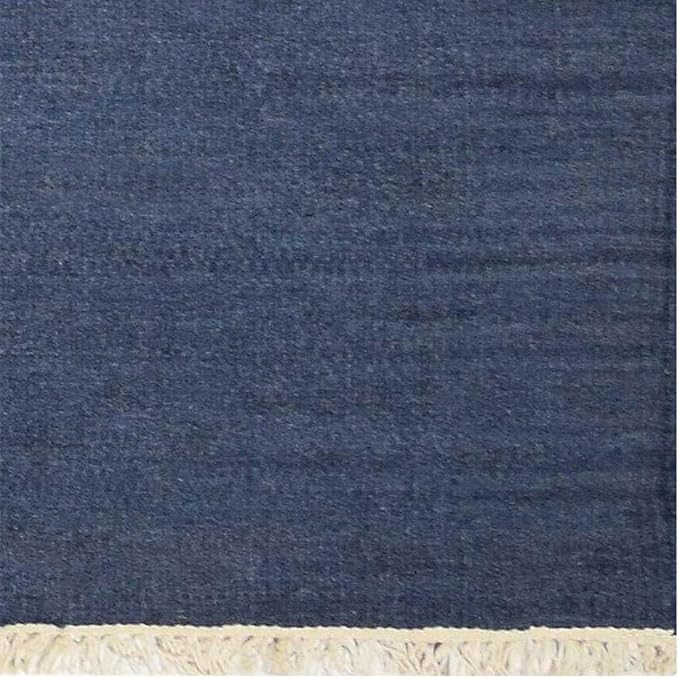 Rugsotic Carpets Hand Woven Flat Weave Kilim Wool ECO-Friendly Area Rugs - 6'x6', Square Shape, Blue Color, Solid Plain Design, Low Pile Handmade Area Rugs for Living Room, Bed Room (D00111)