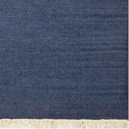 Rugsotic Carpets Hand Woven Flat Weave Kilim Wool ECO-Friendly Area Rugs - 6'x6', Square Shape, Blue Color, Solid Plain Design, Low Pile Handmade Area Rugs for Living Room, Bed Room (D00111)