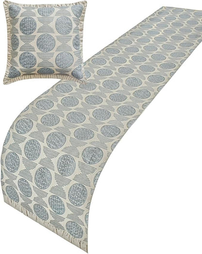The HomeCentric King/Queen/Twin Blue Decorative Bed Runner King 90"x18" Bed Runner with Two Pillow Cover, Embroidery, Ruffles Bed Scarf on Linen Fabric - Ellara Blue