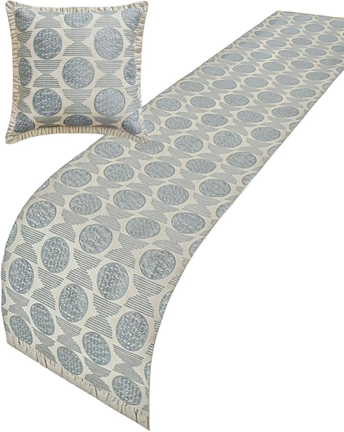 The HomeCentric King/Queen/Twin Blue Decorative Bed Runner Twin 53"x18" Bed Runner Without Pillow Cover, Embroidery, Ruffles Bed Scarf on Linen Fabric - Ellara Blue