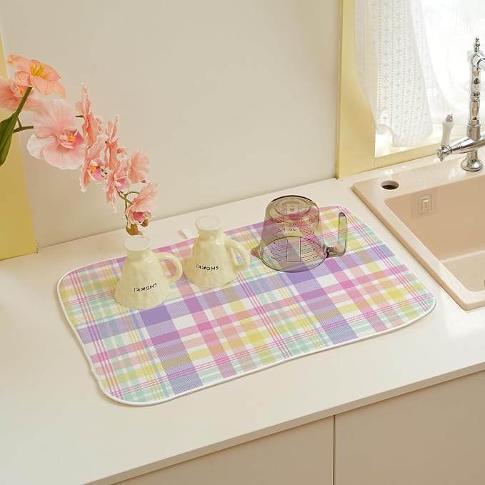 Easter Dish Drying Mat 18 x 24 Inch Spring Pink Yellow Purple Buffalo Plaid - Image 5