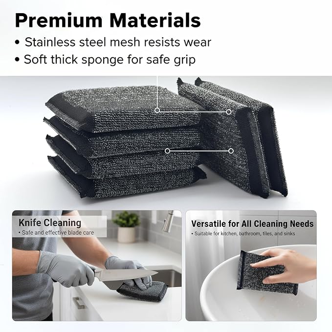 6 Pcs Steel Wool Scrubber Kitchen Sponges, Non Scratch Scrubbers Heavy Duty - Image 4