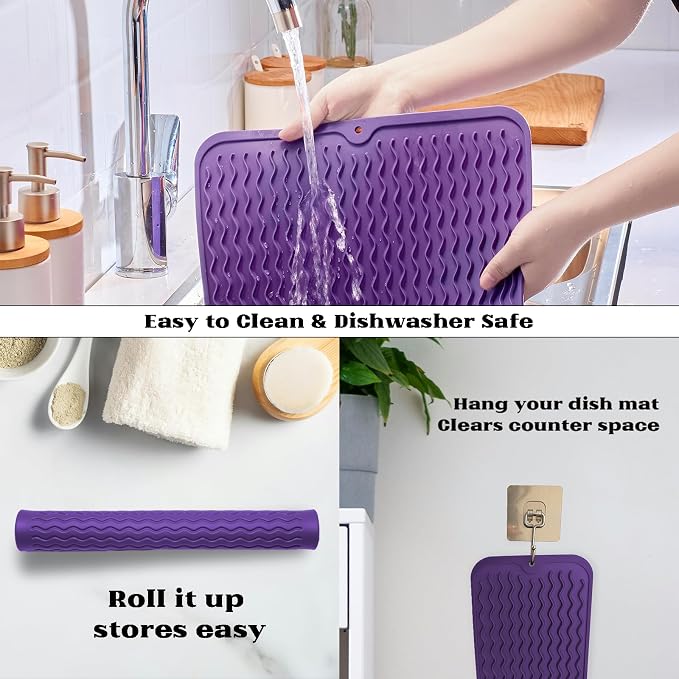 ZLR Silicone Dish Drying Mat for Kitchen Counter, Eco-Friendly Fast Dry Dish Mat - Image 4