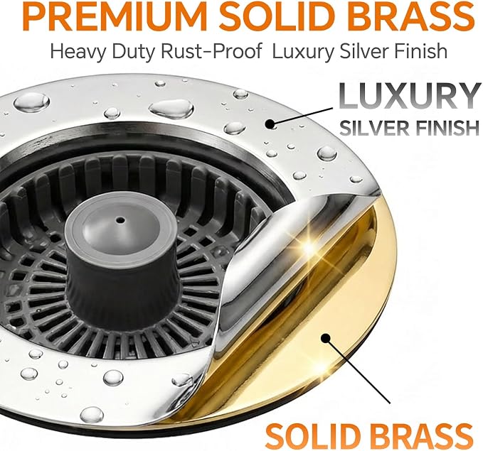 Solid Brass Body 3-in-1 Kitchen Sink Drain Strainer & Stopper, Heavy Duty Pop - Image 2