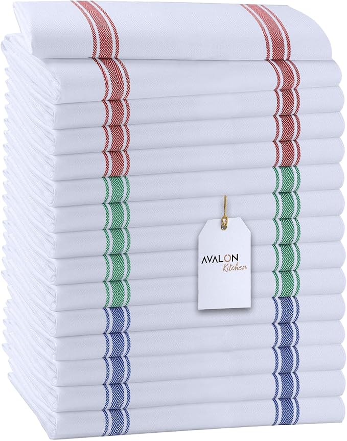 Dish Towels Set Size 15x25 Inch, 100% Cotton Soft & Absorbent Linen Kitchen by Avalon+Kitchen
