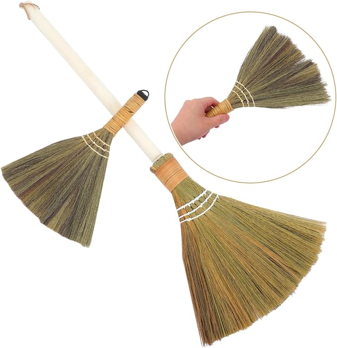 Cabilock Handmade Soft Bristle Broom Set 2pcs Detachable Natural Grass Dust - Image 9