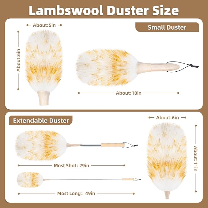 LOVECO Feather Duster for Cleaning, Extendable Lambswool Duster 29-49 Inch for - Image 2
