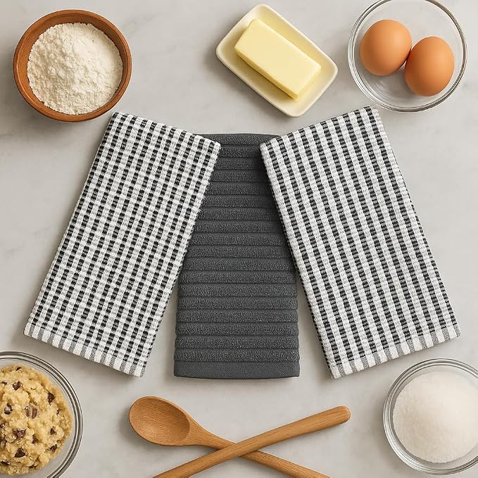 Thanksgiving Kitchen Towels- Set of 3 100% Cotton Solid Dark Gray and - Image 3