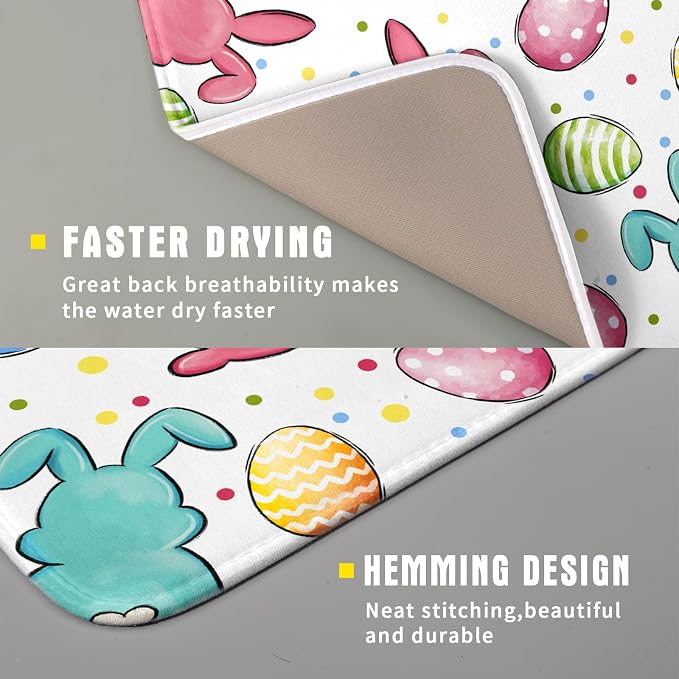 Easter Dish Drying Mat for Kitchen Counter Colorful Bunny Holiday Microfiber - Image 3