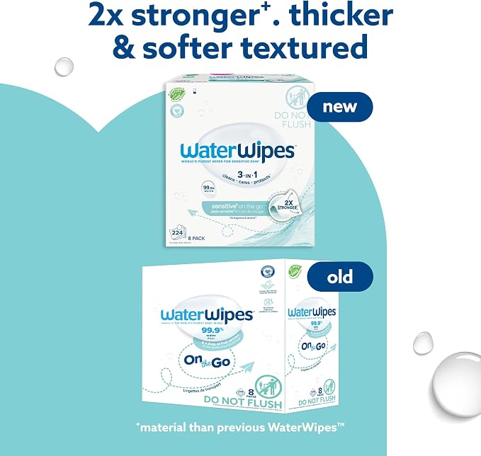WaterWipes Sensitive+ On The Go Wipes, 3-In-1 Cleans, 99.9% Water, Unscented & - Image 3