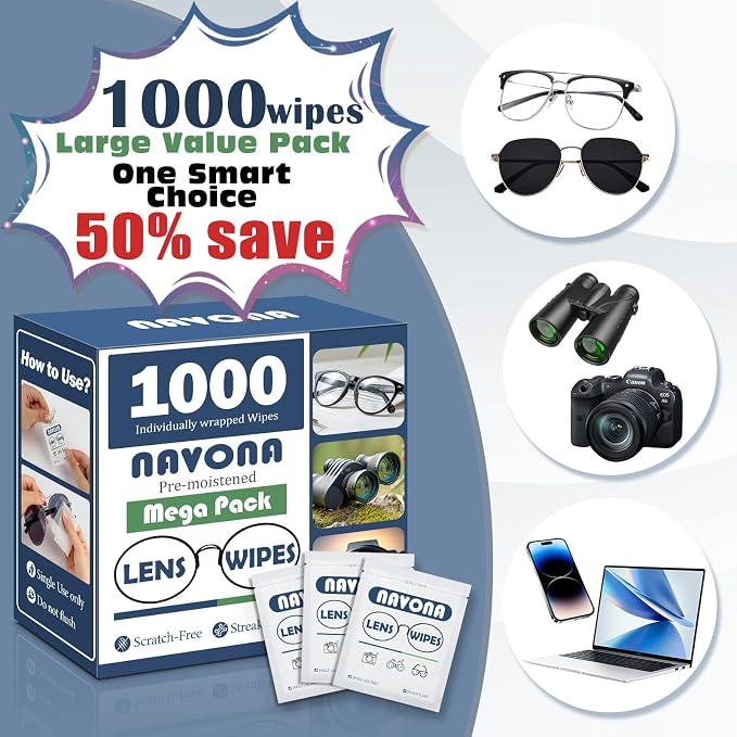 1000 Count Lens Wipes for Eyeglasses – Pre-Moistened, Individually Wrapped - Image 2