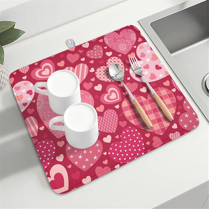 Valentine's Day Dish Drying Mat 16 x 18 Inch Heart Shaped Pattern Dish Drying - Image 8
