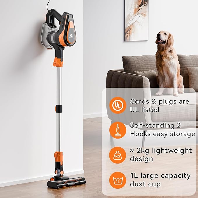 23Ft Corded Vacuum Cleaner, 600W Powerful Self-Standing Stick Vacuum - Image 6