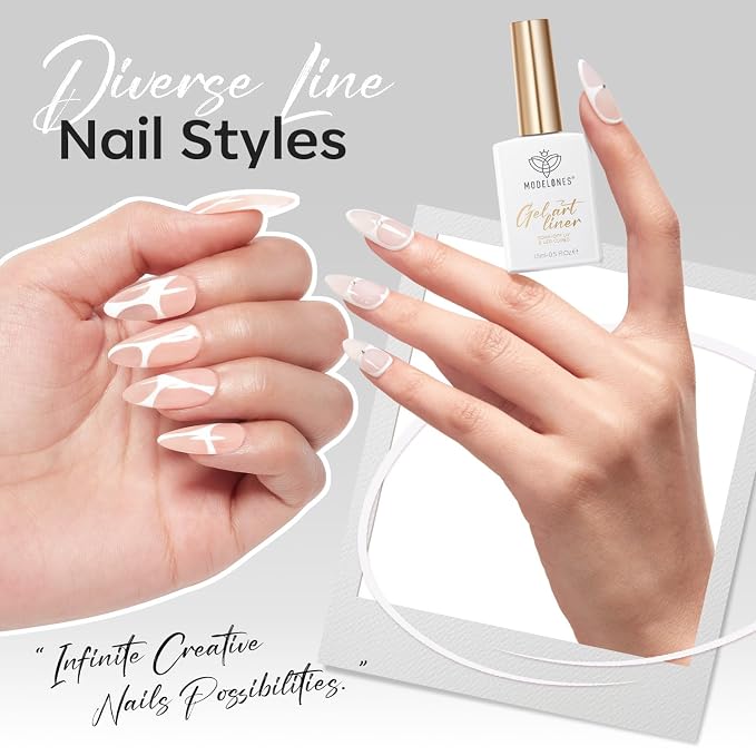modelones White French Tip Liner Gel Polish, 15 ML Classic Color Nail Art Paint - Image 4