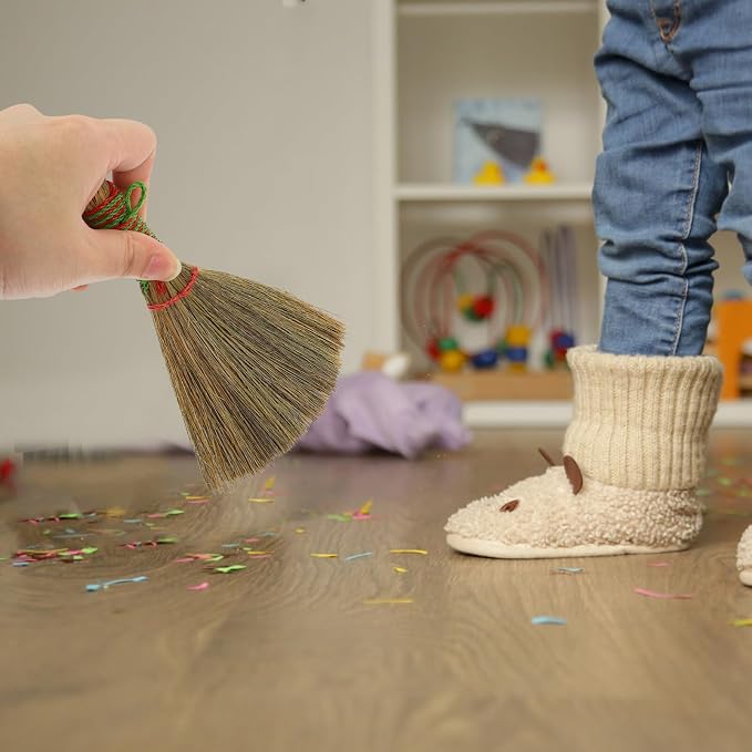 Small Hand Broom 5.5 Inch Straw Bristle Desktop Duster Lightweight Natural Mini - Image 9