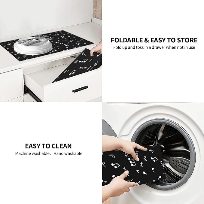 Musicial Kitchen Drying Mat Music Notes Microfiber Dish Drainer Mat - Image 7
