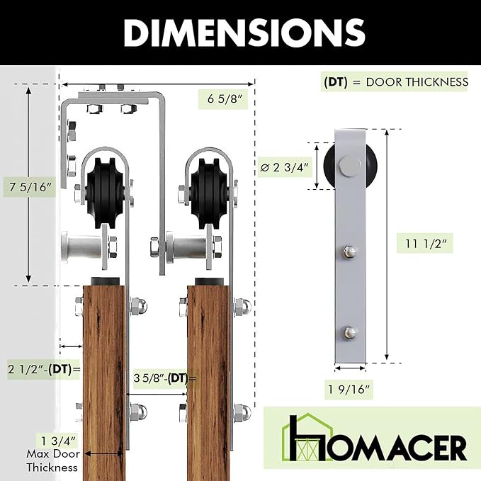 Homacer Brushed Nickel Double Track U-Shape Bypass Sliding Barn Door Hardware - Image 8