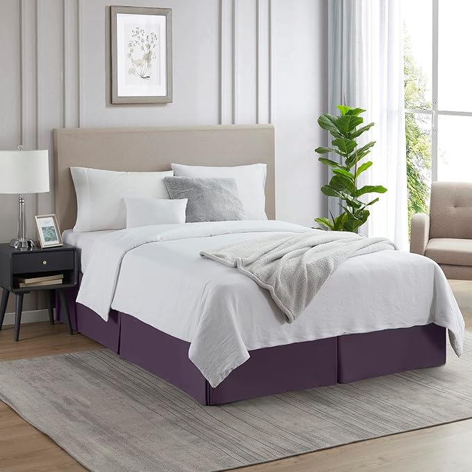 Nestl Dark Purple Twin Bed Skirt - Twin Size Bed Skirt 14 Inch Drop - Brushed Microfiber Bed Skirts - Hotel Quality Pleated Bed Skirt - Shrinkage & Fade Resistant