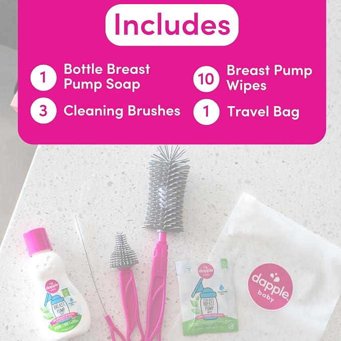 Dapple Breast Pump Cleaning Kit, 3 Baby Bottle Cleaning Brushes, Hypoallergenic - Image 2
