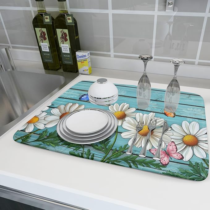 Spring Summer Daisy Flowers Dish Drying Mat - Image 6