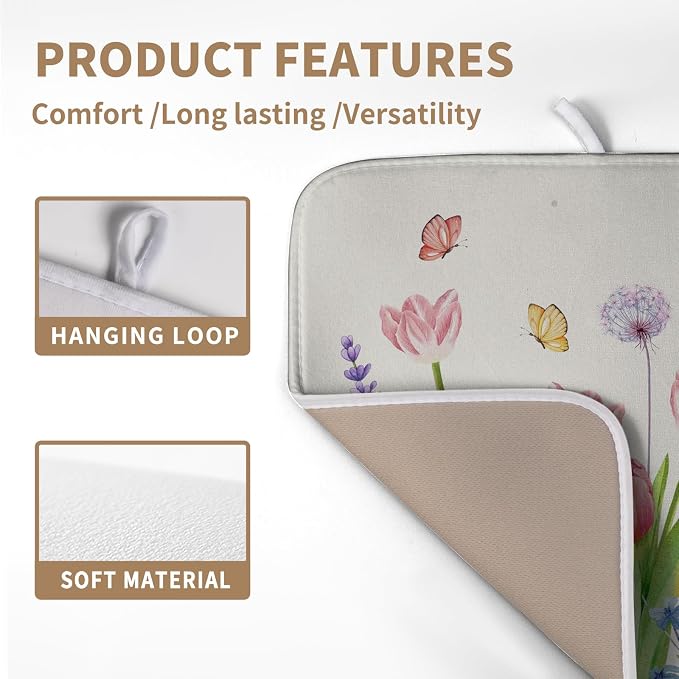 Spring Floral Dish Drying Mat Tulip Lavender Flower Dishes Pad Absorbent - Image 3