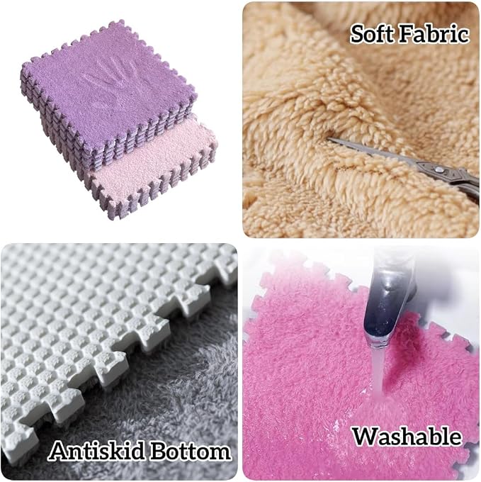 12Pcs Interlocking Carpet Tiles, Fluffy Play Mat Floor Tiles Thick Padded - Image 2