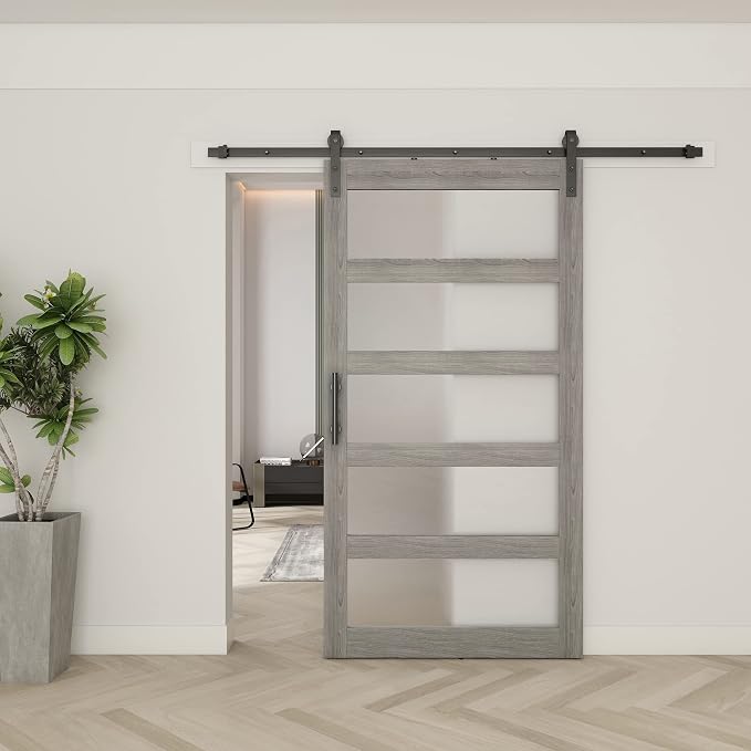BARNSMITH 48in x 96in Glass Barn Door and 8FT Sliding Door Hardware Included by BARNSMITH