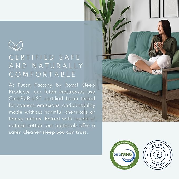 Royal Sleep Products by The Futon Factory 6 inch Foam Futon Mattress - Solid Teal Cover - Full Size - CertiPUR Certified Foams - Made in USA - Replacement Mattress - (Frame not Included)