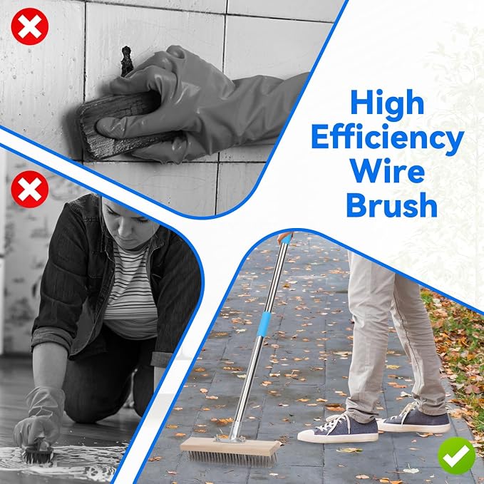 Heavy Duty Wire Broom with 70.8" Telescopic Handle: Stainless Steel Outdoor - Image 7