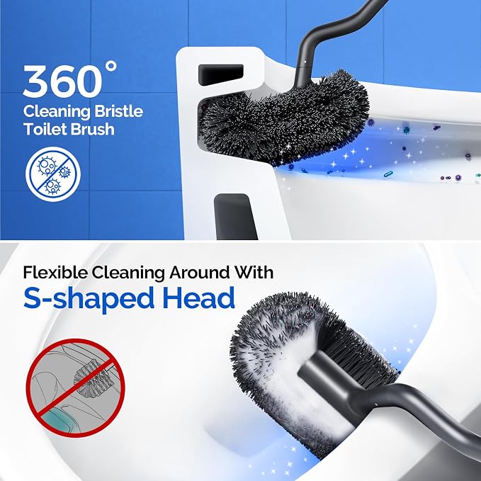 HAMITOR Toilet Brush and Holder Set: 304 Stainless Steel Rustproof Toilet - Image 2