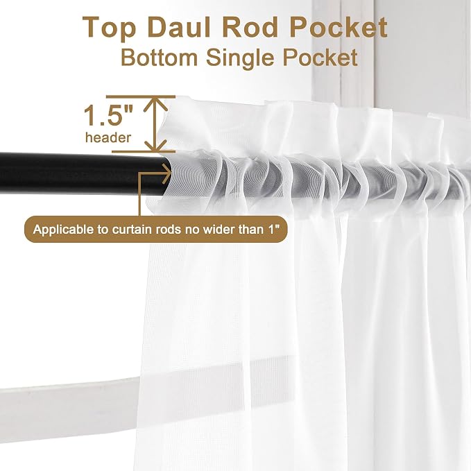 Chyhomenyc Extra Long White Sheer Curtains 120 Inches Long 2 Panels Set - Image 5