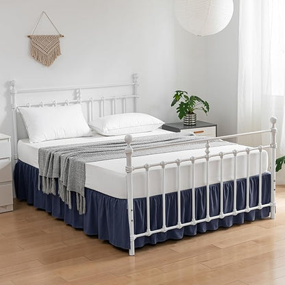 Bed Skirt Full Size Ruffled Bed Skirts with Split Corners, 16 Inch Drop Dust Ruffle Bed Skirt with Platform, Blue, Full - 16" Drop