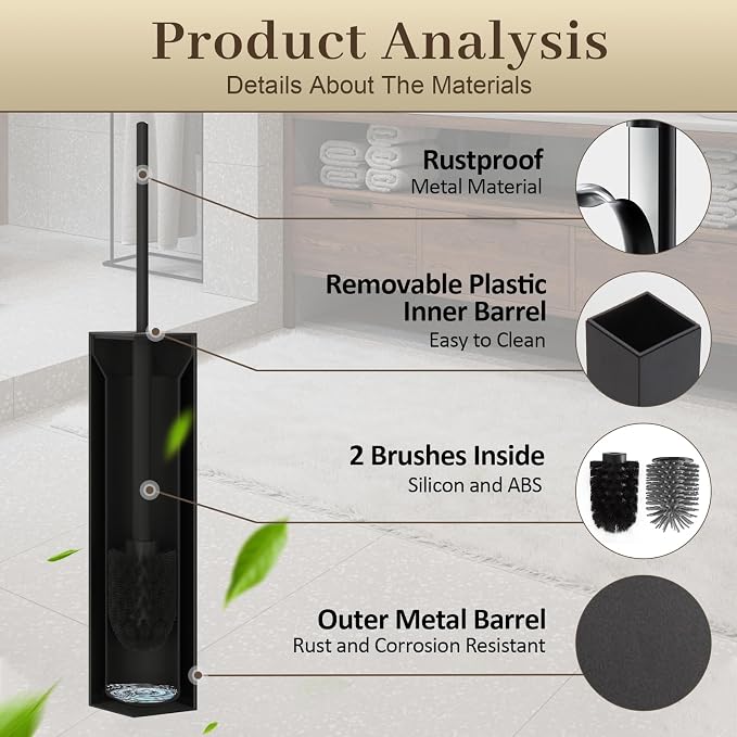 Toilet Brush and Holder Wall Mounted, Bathroom Toilet Brush, Drill or 3M - Image 3