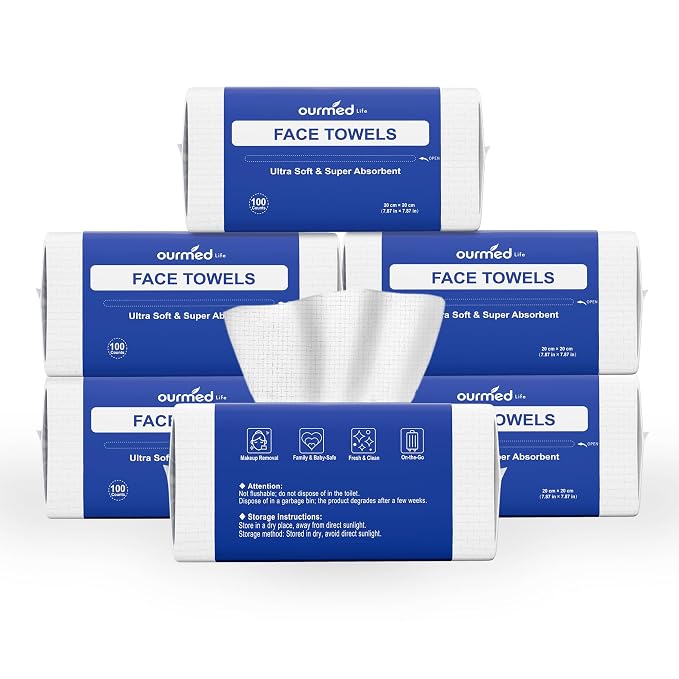 Ourmed Life Face Towels, Disposable Biodegradable Clean Facial Wash Cloth by ourmedlife