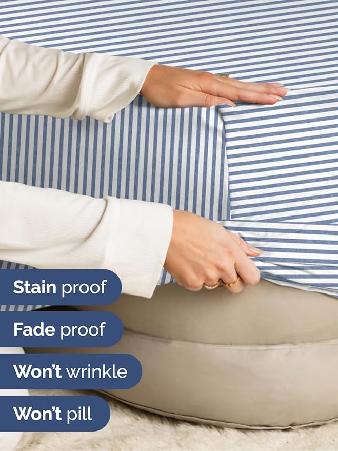 Extra Deep Full Fitted Sheet - Hotel Luxury Single Fitted Sheet Only - Easily Fits 18 inch to 24 inch Mattress - Ultra Soft, Wrinkle Free with Extra Deep Pockets - Breathable & Comfy - Blue Stripes