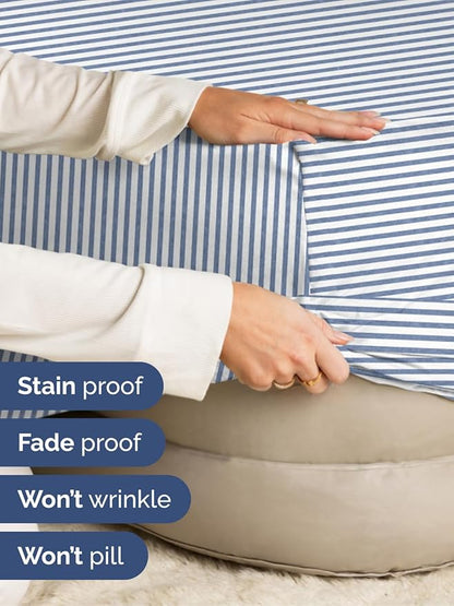 Extra Deep Full Fitted Sheet - Hotel Luxury Single Fitted Sheet Only - Easily Fits 18 inch to 24 inch Mattress - Ultra Soft, Wrinkle Free with Extra Deep Pockets - Breathable & Comfy - Blue Stripes