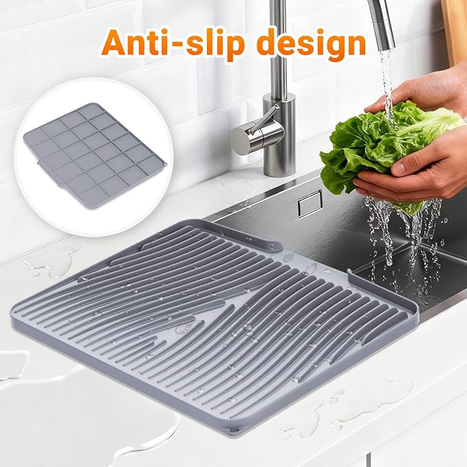 Silicone Dish Drying Mat for Kitchen Counter, Non-Slip Drain Pad, Dish Drying - Image 3