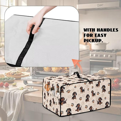 Dachshund Dog Heart Paw Print Toaster Oven Cover with Storage Bags Waterproof Dust Cover for Microwave Oven Polyester-Linen Fabric Small Appliance Dust Covers Fits Most Microwaves, L
