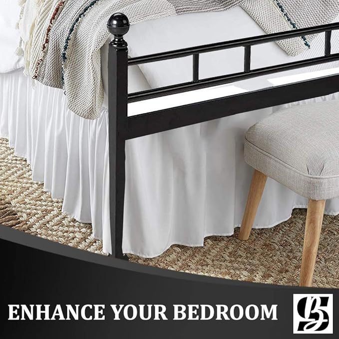 SKY BEDDINGS - Twin Size Ruffled Bed Skirt with Split Corners - 16 Inch Drop Dust Ruffle Bed Skirt with Platform Three Sided Coverage - 100% Microfiber, White