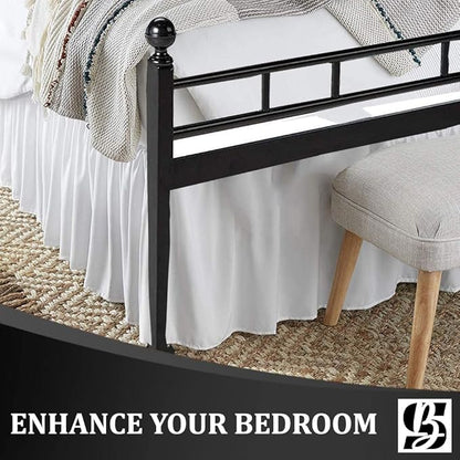 SKY BEDDINGS - King Size Ruffled Bed Skirt with Split Corners - 14 Inch Drop Dust Ruffle Bed Skirt with Platform Three Sided Coverage - 100% Microfiber, White