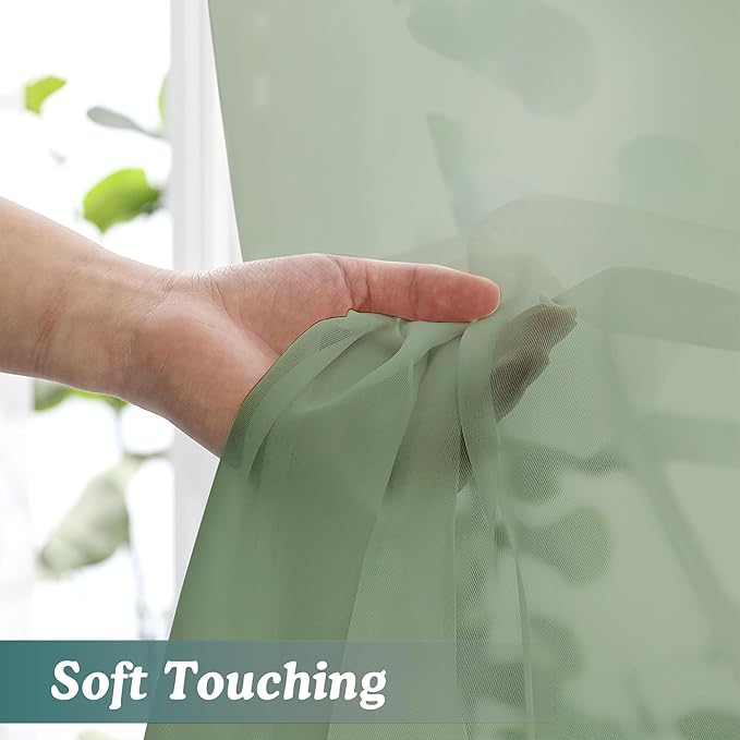 Chyhomenyc Extra Long Sage Green Sheer Curtains 108 Inches Long 2 Panels - Image 6