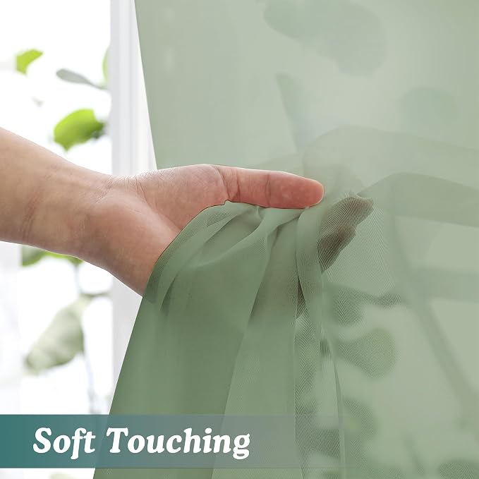 Chyhomenyc Sage Green Sheer Curtains 96 Inches Long 2 Panels, Light Filtering - Image 6